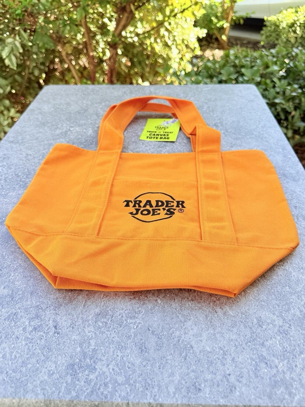 Trader Joe’s Mini Canvas Tote Bag Halloween Orange Trick Or Treat NWT